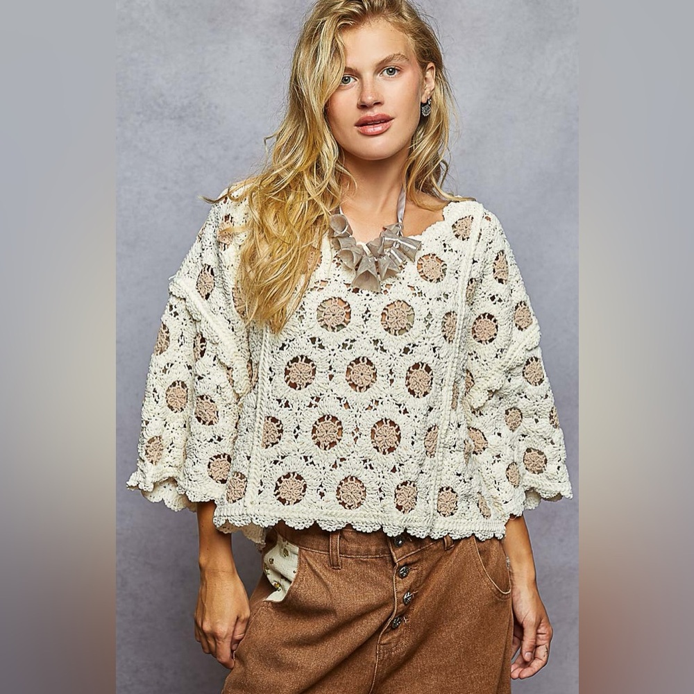 PT17 New POL Crochet Patterned Sweater